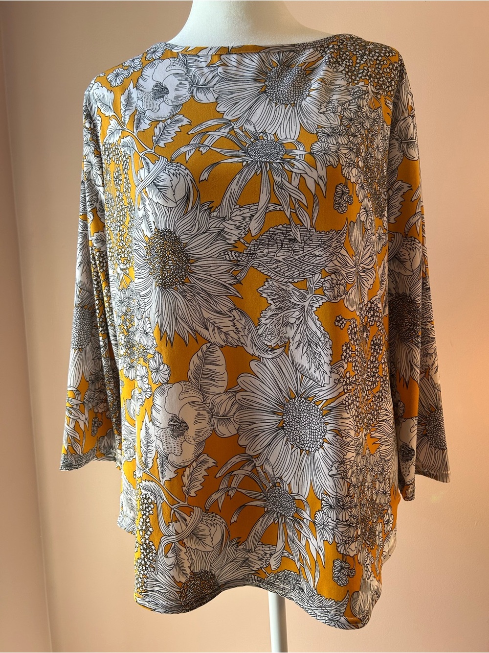 Peck & Peck Mustard Yellow Floral Boatneck Tunic